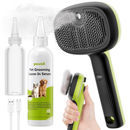 Self-Cleaning Steam Dog Cat Brush & Leave-In Conditioner, Cool Mist