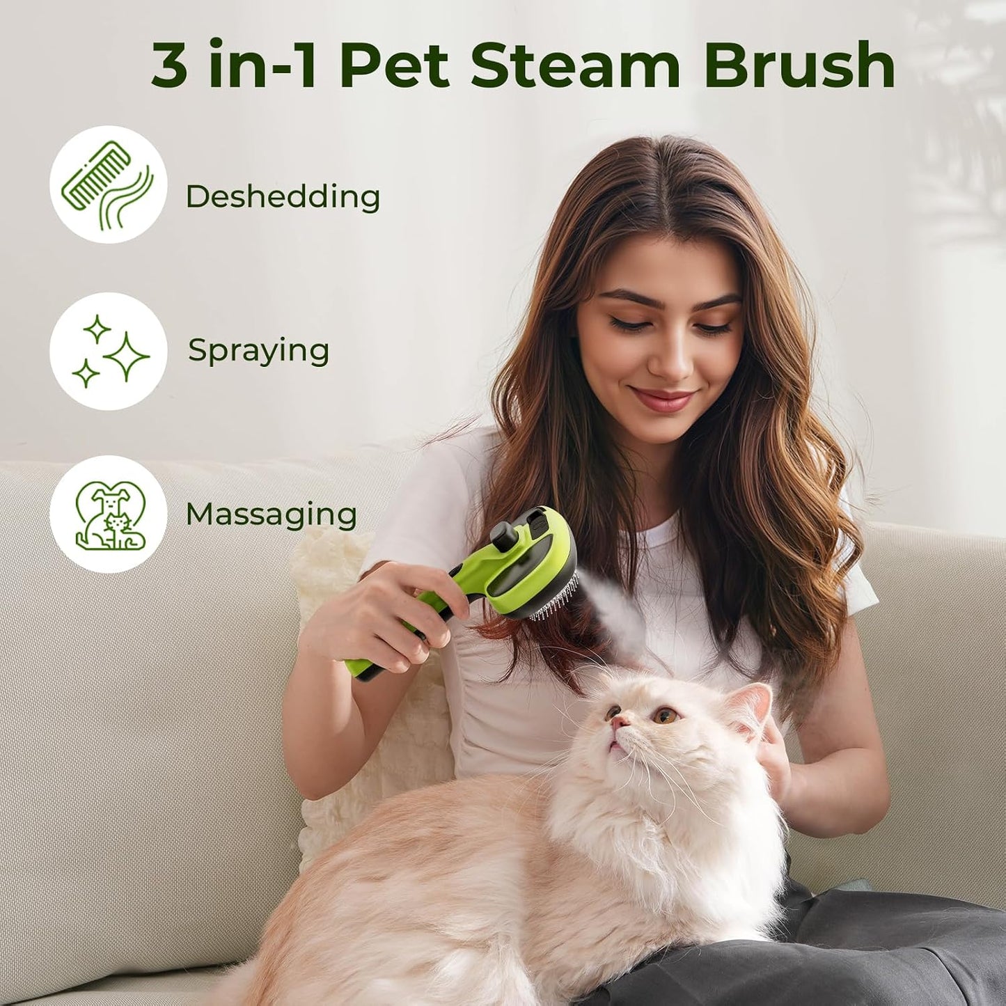 Self-Cleaning Steam Dog Cat Brush & Leave-In Conditioner, Cool Mist